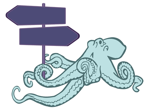 Octopus with a tentacle wrapped around a signpost